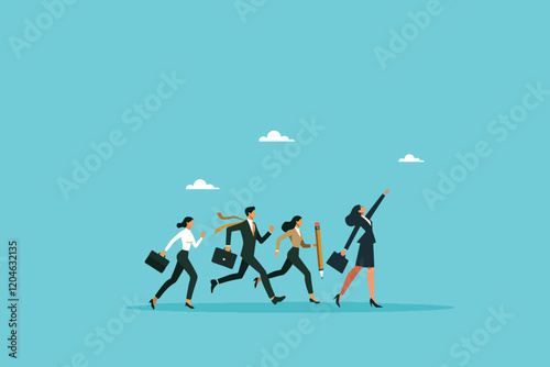 Unified Progress, Business Team Marching Forward Under the Guidance of Their Visionary Leader