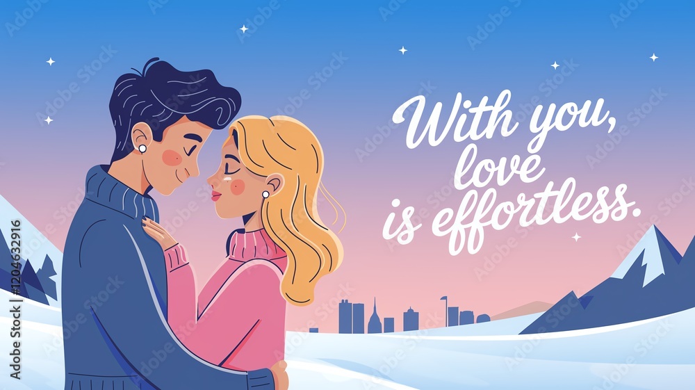 A romantic winter scene depicting love in a snowy landscape. A romantic winter scene depicting love in a snowy landscape.