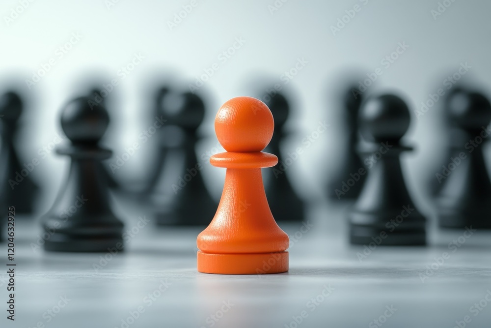 Orange Pawn Stands Out Among Black Chess Pieces Orange Pawn Stands Out Among Black Chess Pieces