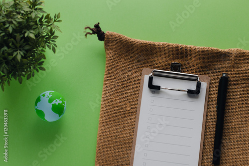 A desk with a checklist of the earth. As an eye-catching image for content on social issues and the global environment. photo