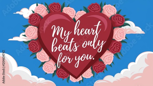 A romantic heart graphic adorned with roses, perfect for love-themed designs. photo