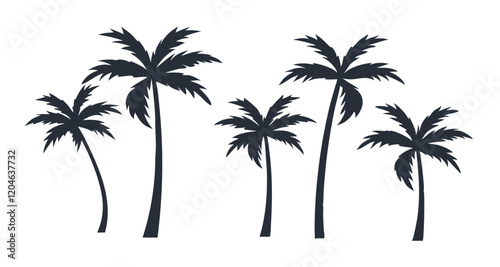 Tropical Palm Trees Silhouette Collection Design Elements for Summer Vacation and Travel