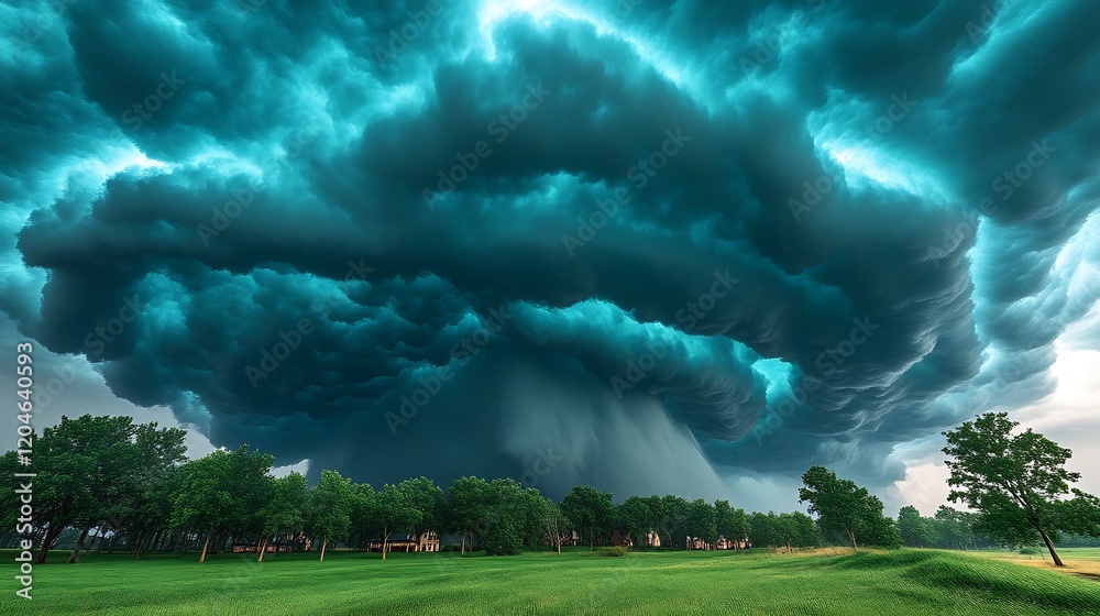 Immense Dark Storm Clouds Over Green Landscape Immense Dark Storm Clouds Over Green Landscape