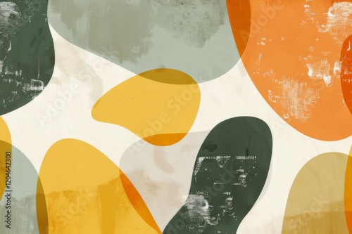 Wallpaper Mural abstract shapes, sage green, orange, yellow Torontodigital.ca