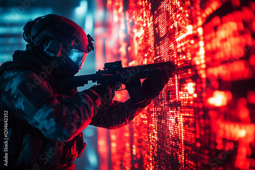 Movie poster of a super spy in tactical gear, ready for an action-packed mission with high stakes photo