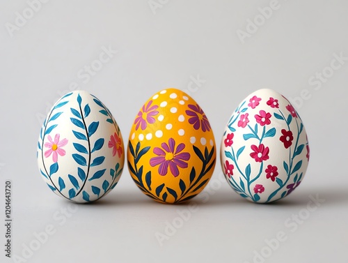 Artistic painted Easter eggs, unique and finely detailed, representing creative expression photo