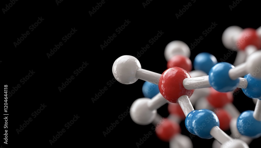 Molecular structure, science, research, dark background, 3D rendering, medical illustration Molecular structure, science, research, dark background, 3D rendering, medical illustration