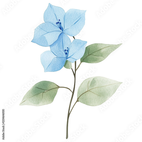 simple watercolor illustration of A blue Bougainvillea.