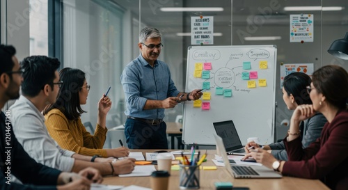 Brainstorming Session: A diverse group of professionals engaged in a productive brainstorming session.