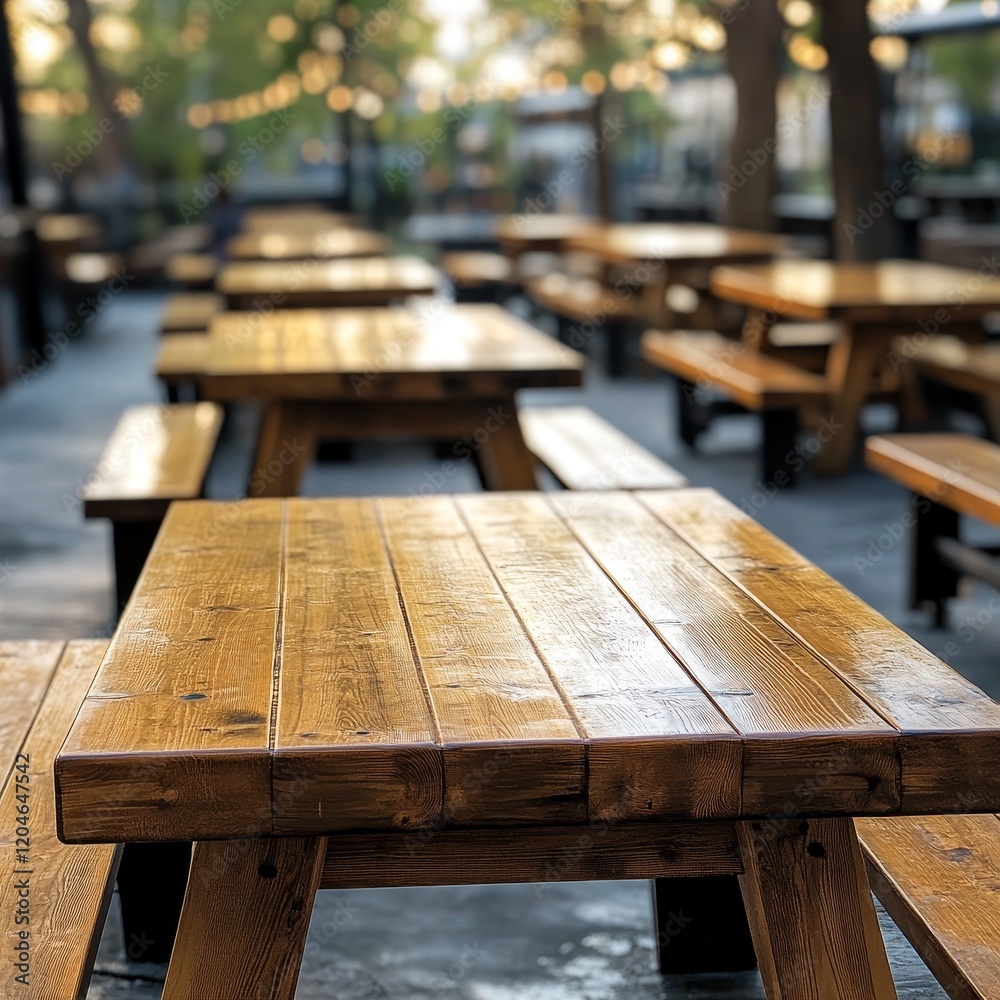 Empty wooden table and chairs in outdoor cafe, selective focus. Vintage style. Empty wooden table and chairs in outdoor cafe, selective focus. Vintage style.