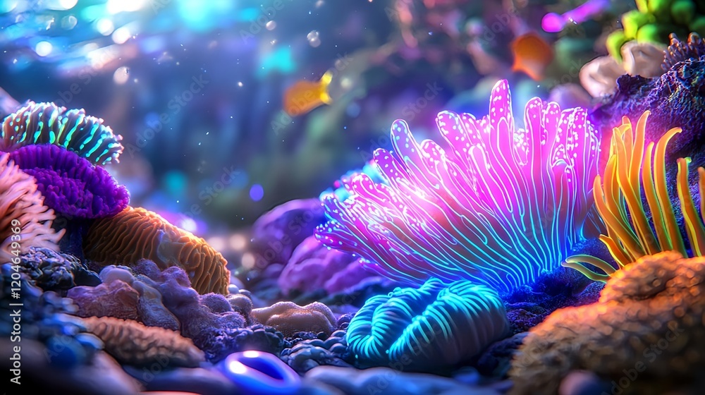 Obraz premium vibrant neon coral reef underwater scene - vibrant colors