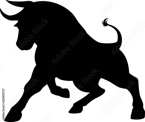 Bull charging silhouette isolated on a transparent background vector graphic icon