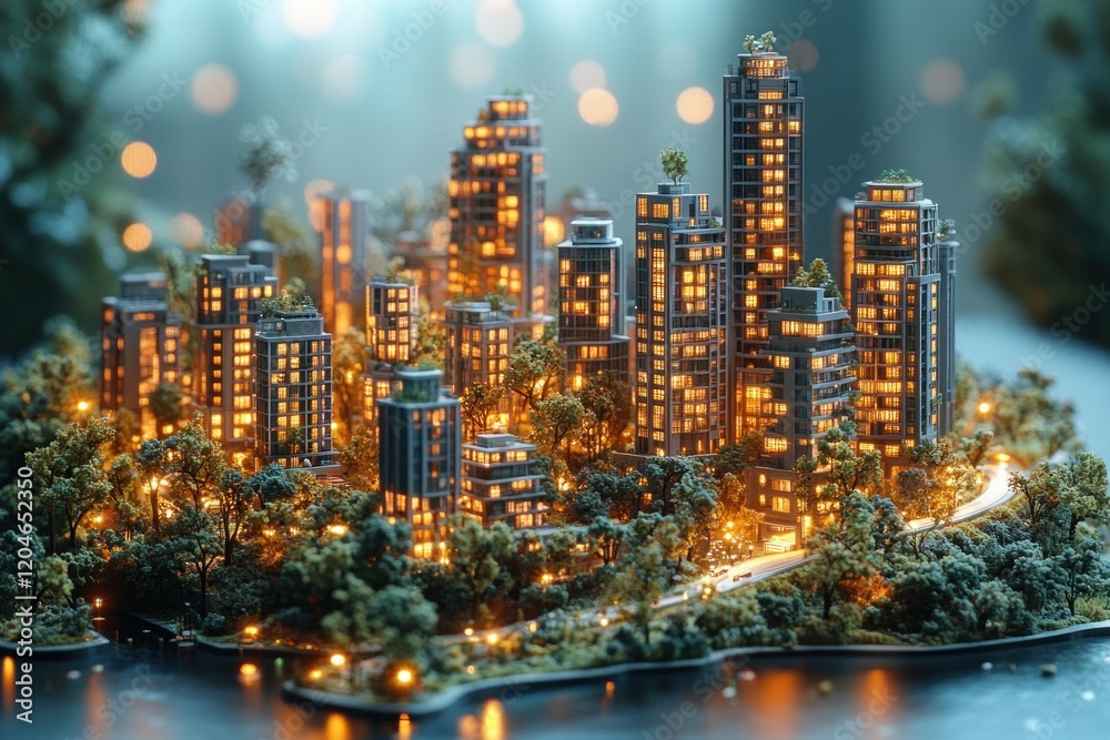 Fototapeta premium Modern Cityscape Architectural Model Real Estate Housing Development Urban Planning Office