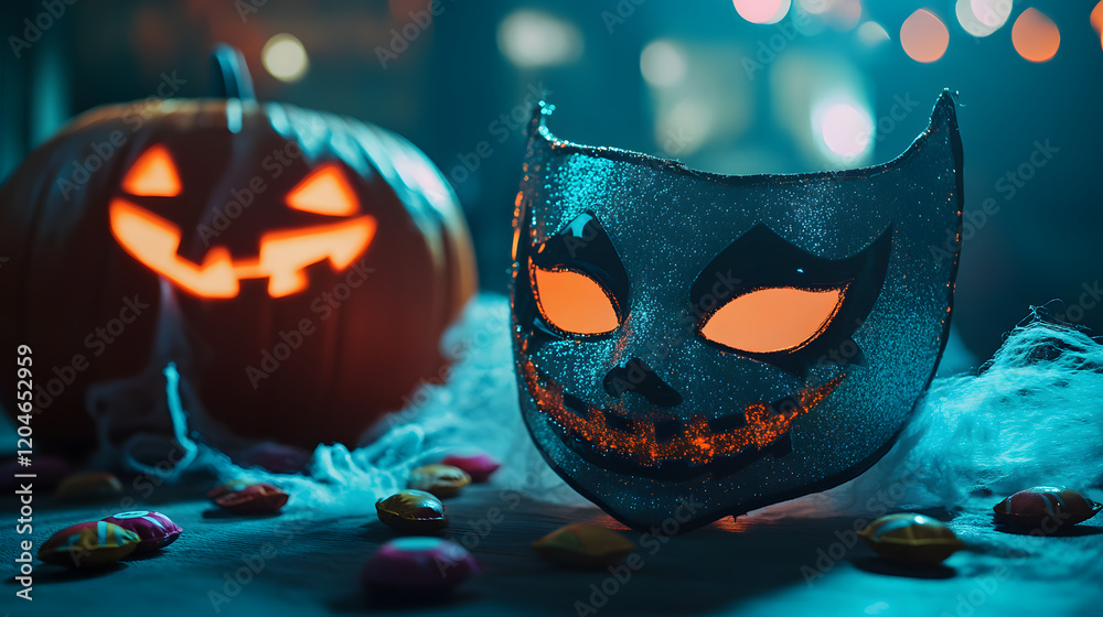 Naklejka premium A cutout pumpkin and mask
