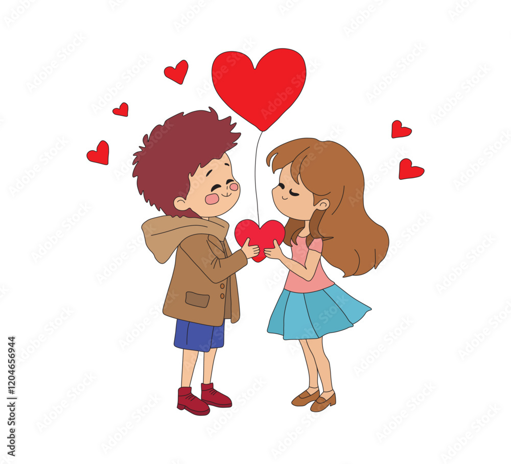 Cartoon of a Boy and Girl Holding a Heart Balloon. A delightful cartoon illustration of a boy and a girl holding a heart-shaped balloon together. Cartoon of a Boy and Girl Holding a Heart Balloon. A delightful cartoon illustration of a boy and a girl holding a heart-shaped balloon together.