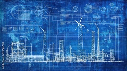 Urban sustainability blueprint aerial view of renewable energy infrastructure