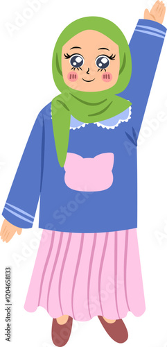 Girl raising one hand