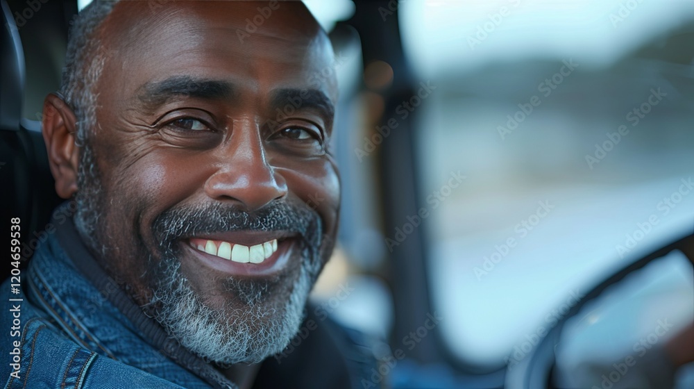 Happy senior man smiling in his car