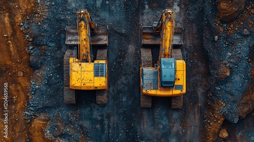 Aerial View of Two Excavators in a Mining Site
