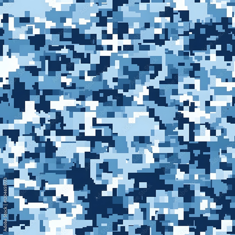 Digital camouflage background, vector seamless pattern, army blue, dark blue, and white color, with a blend of natural colors used for camouflage Digital camouflage background, vector seamless pattern, army blue, dark blue, and white color, with a blend of natural colors used for camouflage