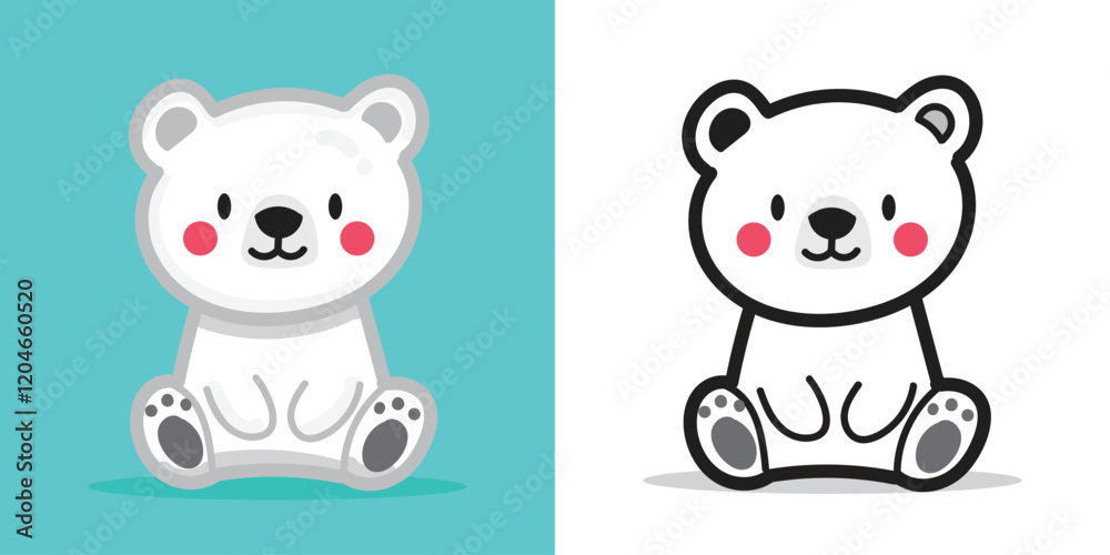 A cute polar bear doll cartoon illustration for a sticker design element or coloring book element A cute polar bear doll cartoon illustration for a sticker design element or coloring book element