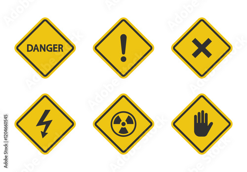 Warning sign set. Flat vector illustration. White background.