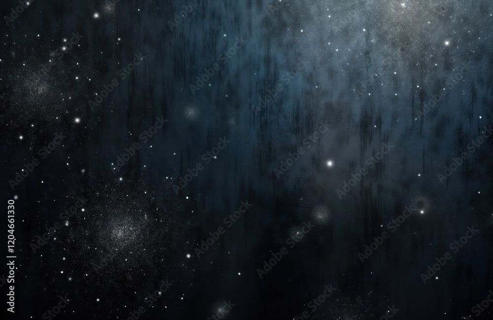 Obraz premium Dark background with scratched texture and white dust. Stars scattered throughout. Abstract design with a space theme. Ideal for graphic design elements or digital artwork backgrounds.