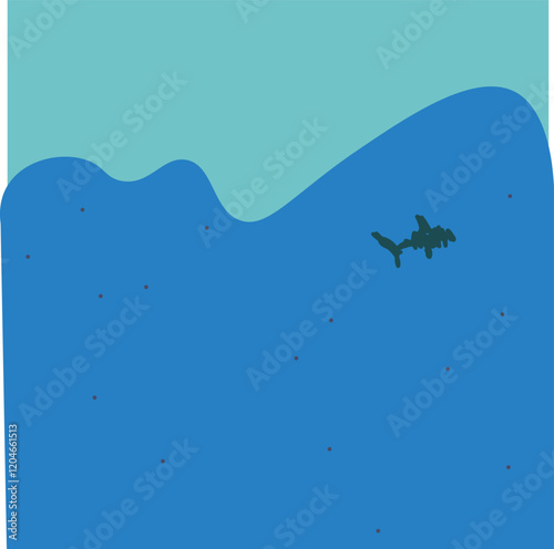 The background is a sea with a rising wave, where a barely visible fish is swimming.