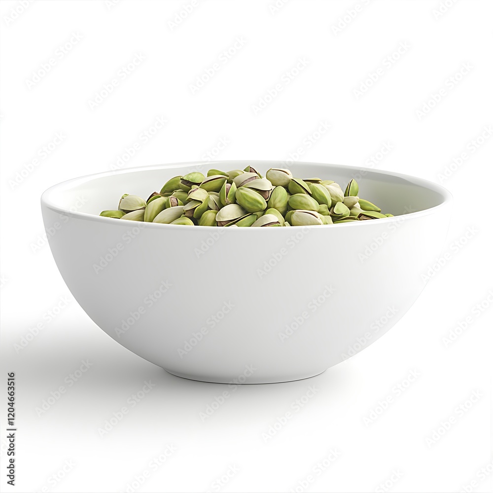 Pistachio nuts in white bowl isolated on white background Pistachio nuts in white bowl isolated on white background