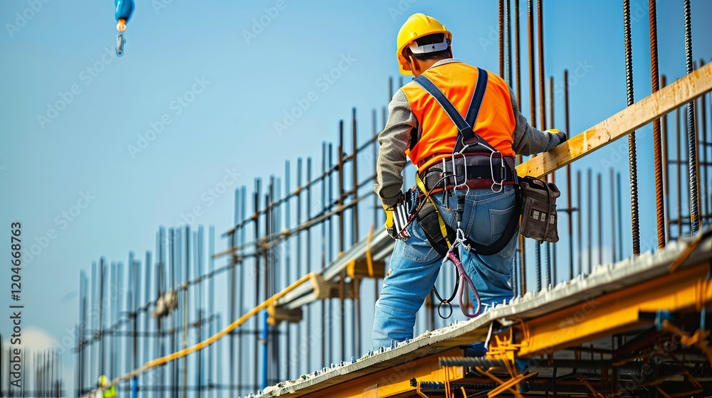 Construction Worker on Highrise Building Site