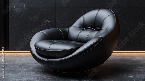 Elegant Black Leather Swivel Chair in Modern Interior