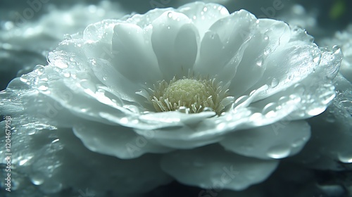 Dewdrops Adorn a White Flower Close Up photo