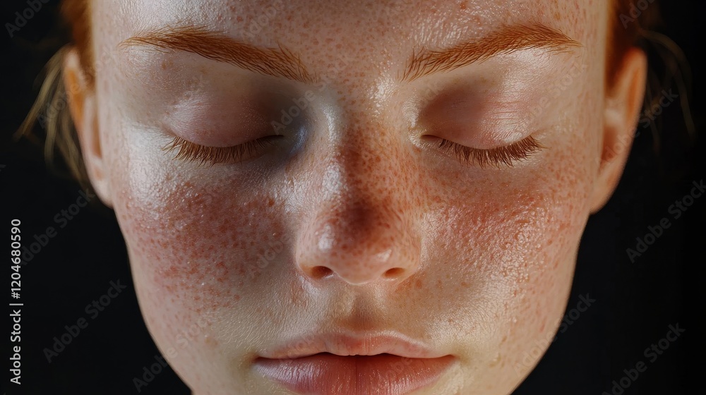 Fototapeta premium Closeup Portrait of a Person with Red Skin and Freckles