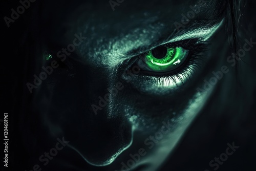 A Closeup of a Glowing Green Eyed Creature photo