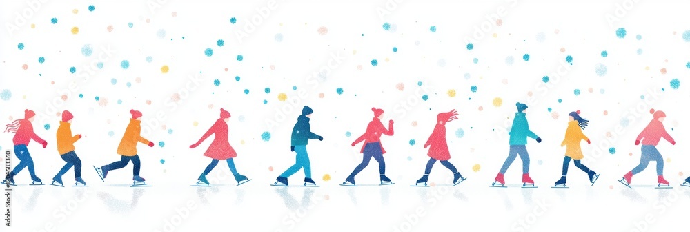 Vector illustration of a line of people skating over white background. Vector illustration of a line of people skating over white background.