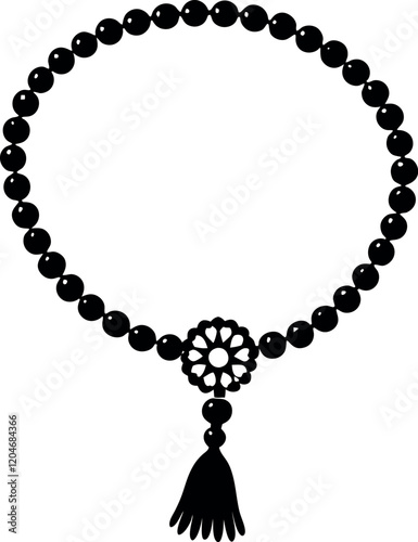 String of Beads Silhouette with Central Medallion and Tassel - Symbol of Spirituality and Tradition