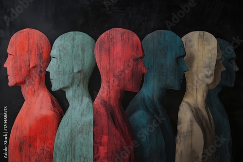 Colorful Silhouettes of Diverse Human Faces in Profile Against a Dark Background