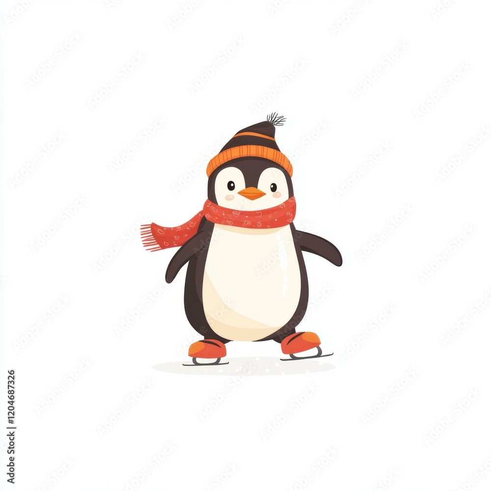 Obraz premium Cute penguin ice skate cartoon style