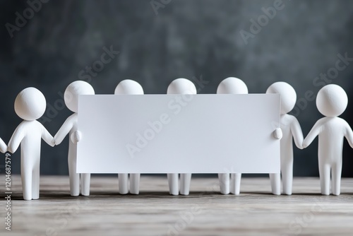 White Paper Cutout Figures Holding a Blank Sign Together Symbolizing Unity and Teamwork