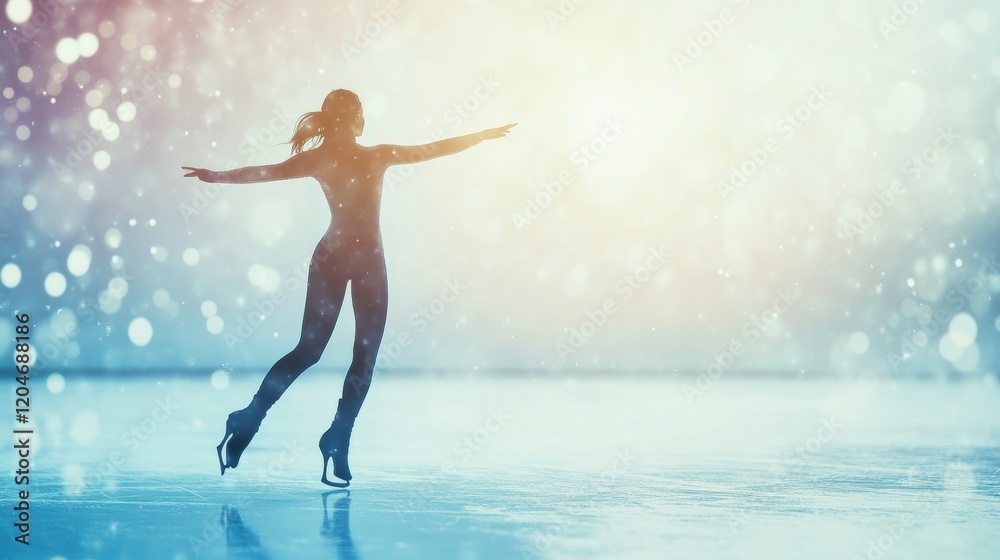 Naklejka premium Beautiful female skating on ice surface.