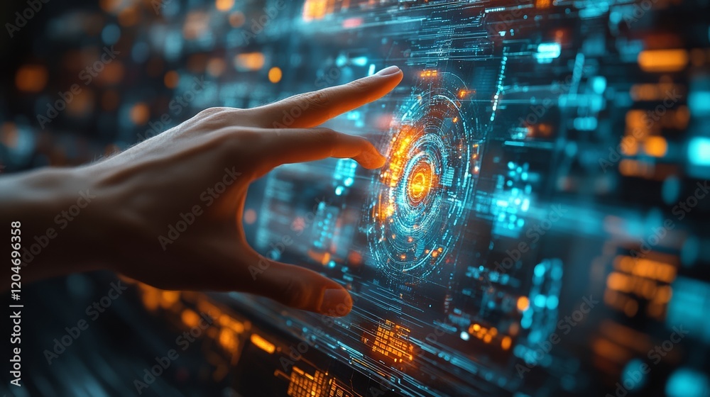 Obraz premium Hands touching future technology