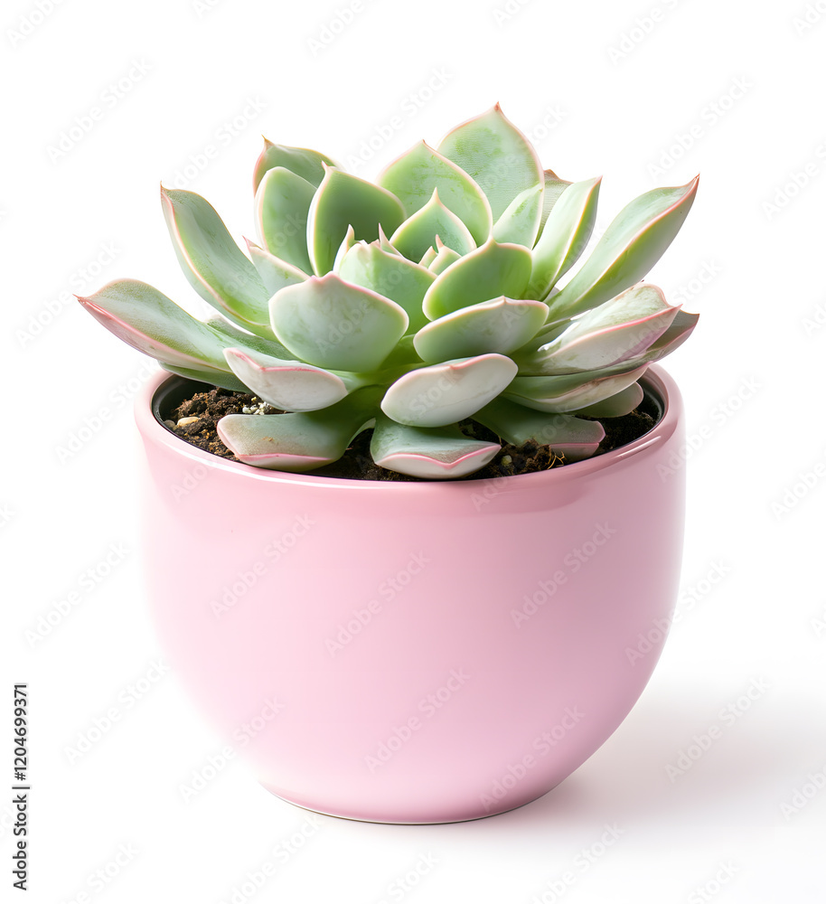 Echeveria Succulent in Pink Pot Isolated on White Background Echeveria Succulent in Pink Pot Isolated on White Background