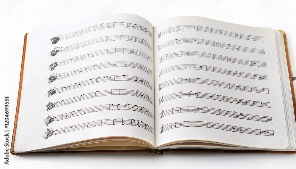 Fototapeta premium Open music book displaying musical notation on creamy pages.