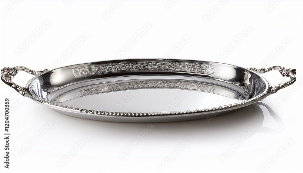 Elegant oval serving tray with ornate handles. Elegant oval serving tray with ornate handles.