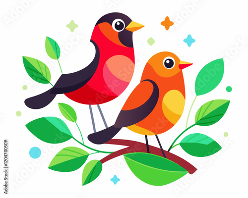 Cheerful Cartoon Birds with Vibrant Feathers and Playful Composition