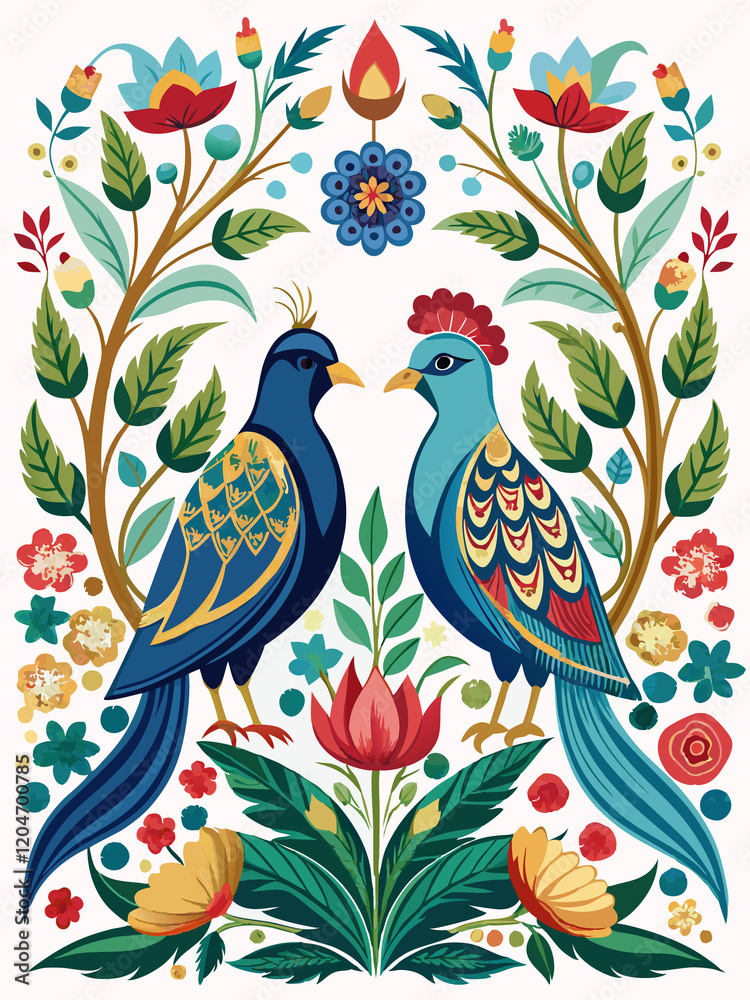 Naklejka premium bird on a branch with flowers