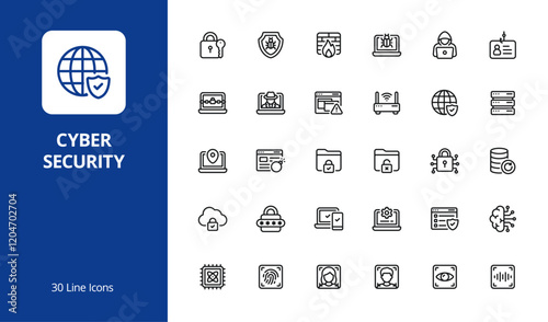 Cyber security icon set with line style