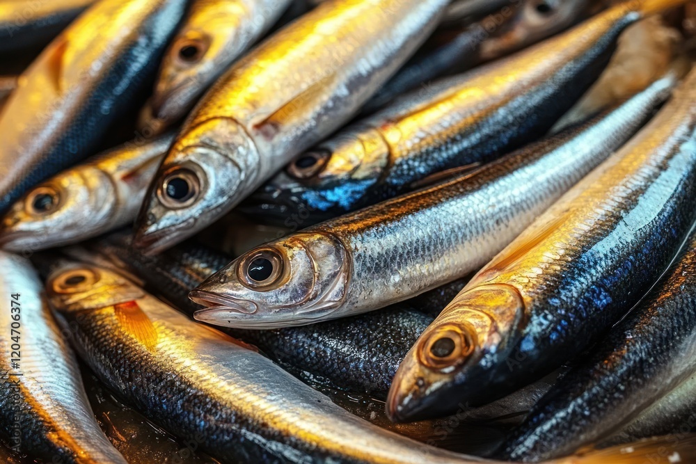 Fresh Fish Still Life at Market With Shiny Scales Natural Light Reflecting Fresh Fish Still Life at Market With Shiny Scales Natural Light Reflecting