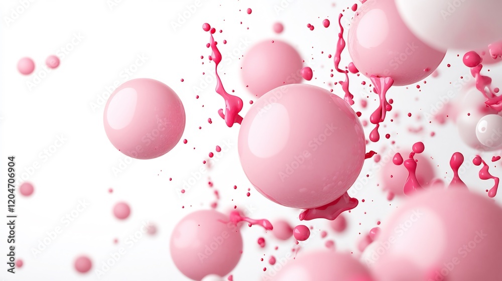 Pink spheres splashing, abstract background, studio shot, product advertising Pink spheres splashing, abstract background, studio shot, product advertising