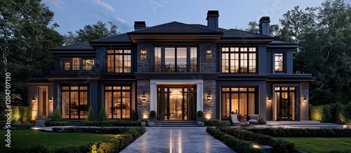 Luxury Mansion at Dusk: Architectural Marvel